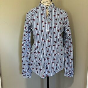 Brooks Brothers blue striped with rose prints women’s button down shirt